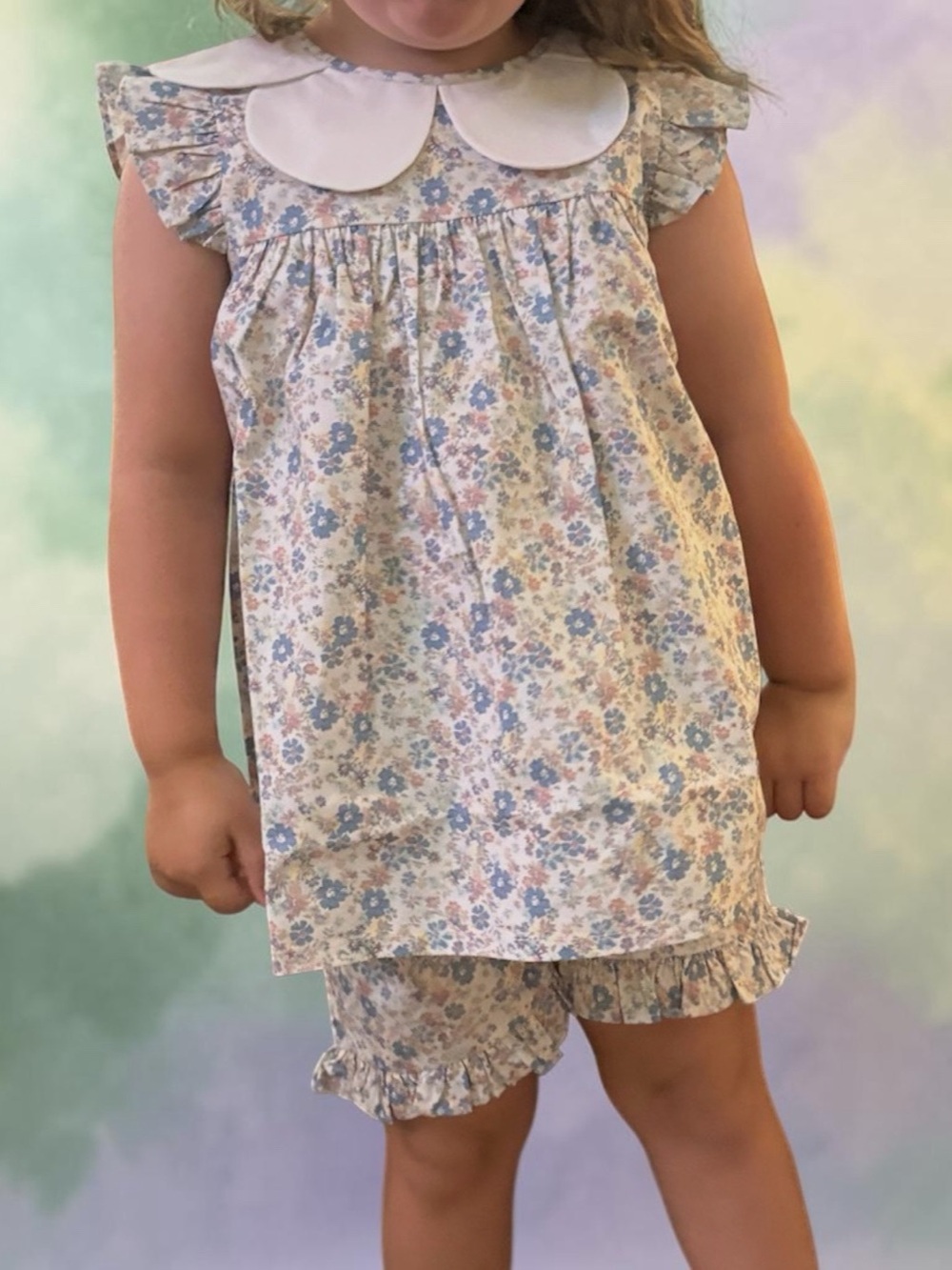 Stitchy Fish Girls Floral Top & Ruffle Shorts Size 7